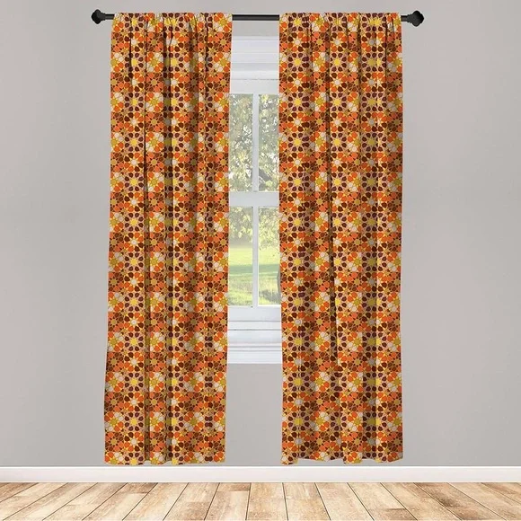 Retro Curtains, Traditional 70's Vintage Flowers, 2 Panel Set, Pair of - 28x84" - Picture 1 of 3
